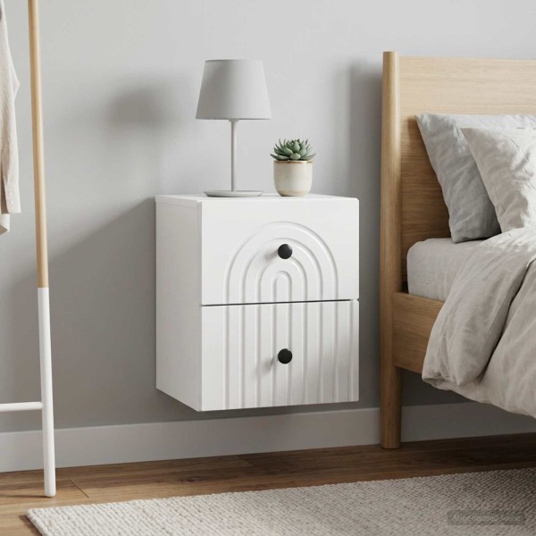 Wall-mounted bedside table 2 pcs. Ultra glossy white