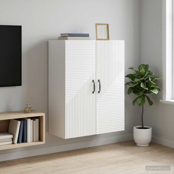 Wall-mounted wardrobe in high-gloss white