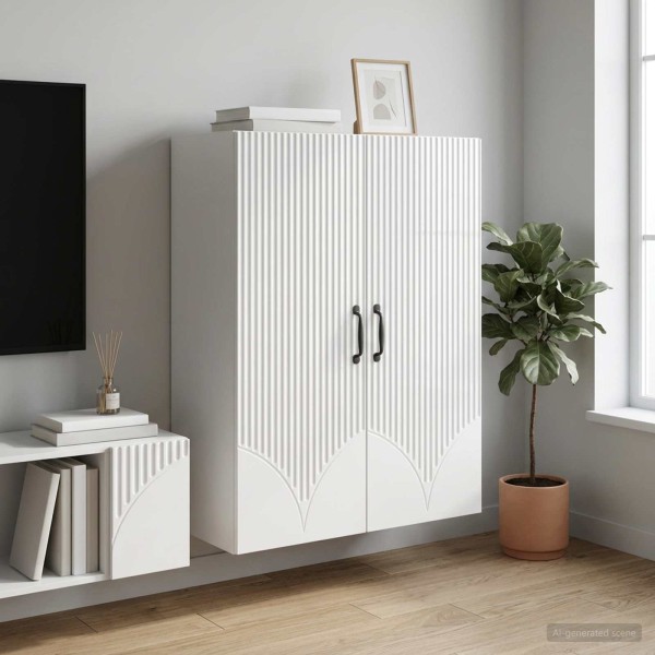 Wall-mounted wardrobe in high-gloss white