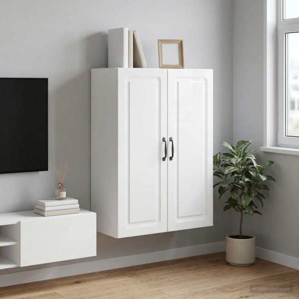 Wall-mounted wardrobe in high-gloss white