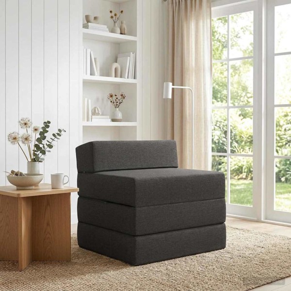 Folding Sofa Bed Dark Gray 200 x 70 x 15 cm Fabric