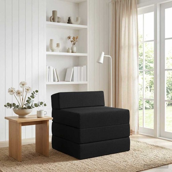 Sulankstomas Sofos Lova Juoda 200 x 70 x 15 cm Audinys