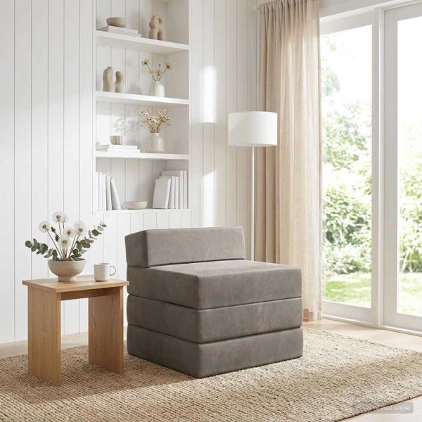 Folding Sofa Bed Light Gray 200 x 70 x 15 cm Velvet