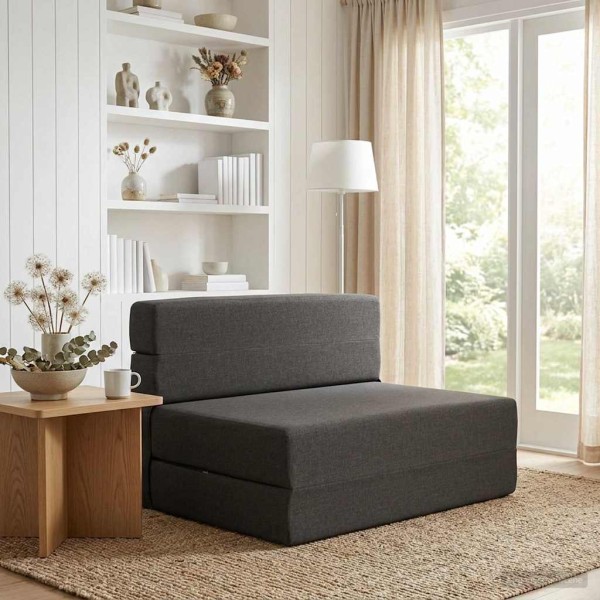 Folding Sofa Bed Dark Gray 100 x 80 x 60 cm Fabric