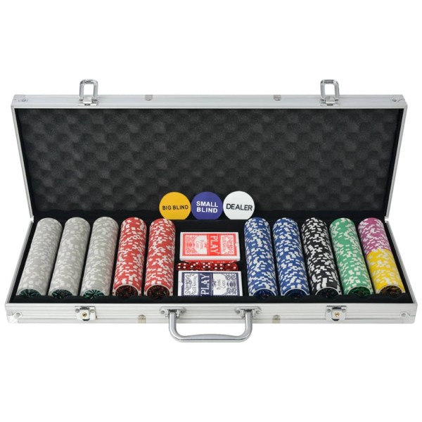 Poker set with 500 chips with values, aluminum