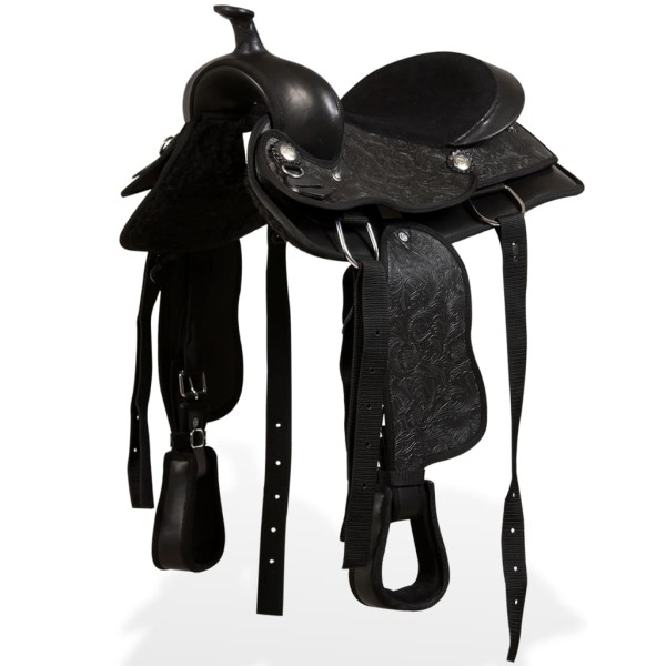 Saddle, head and chest straps, genuine leather, 12", black