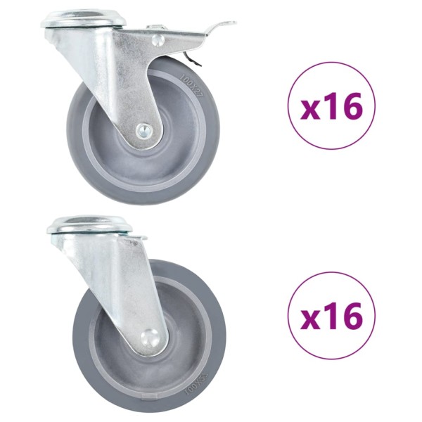 Castors, 32 pcs., 100 mm, swivel, fixed with a screw