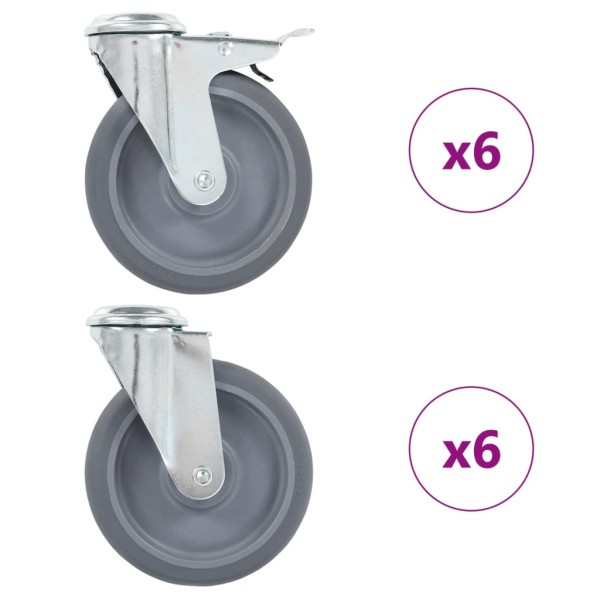 Castors, 12 pcs., 125mm, swivel, fixed with a screw