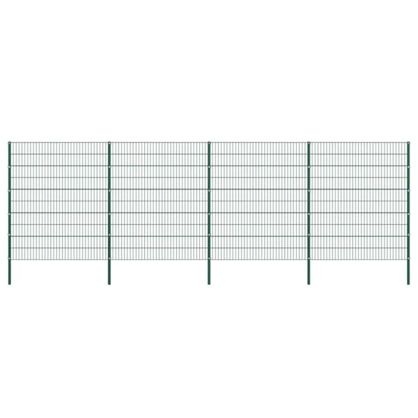 Fence panel with posts, iron, 867x200cm, green