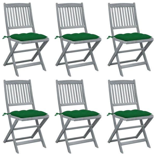 Folding outdoor chairs with pillows, 6 pcs., solid acacia