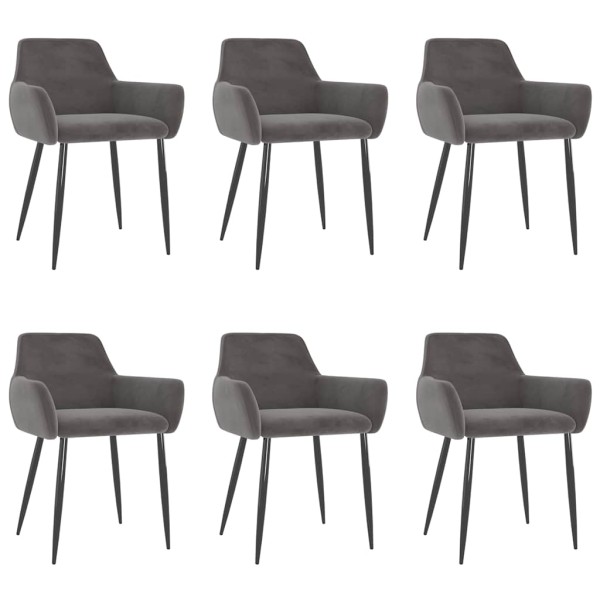 Dining room chairs, 6 pcs., dark gray, velvet