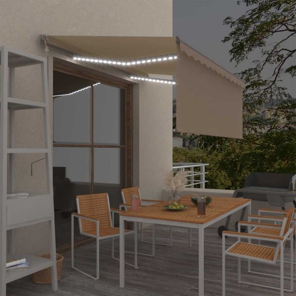 Awning with curtain/LED/wind sensor, cream, 3x2.5m