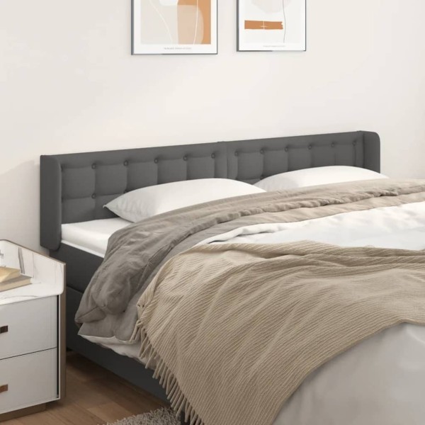 Headboard with ears, gray, 203x16x78/88cm, artificial leather