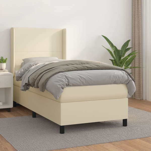 Bed with springs/mattress, cream, 100x200cm, artificial leather