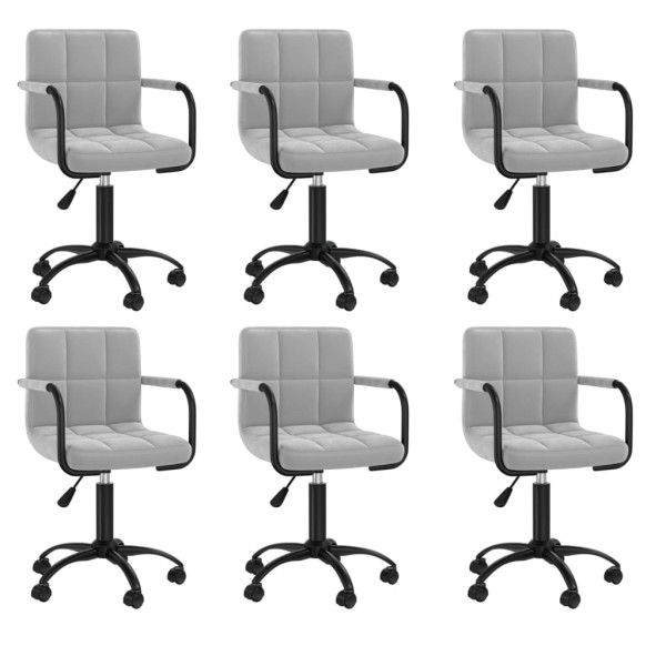 Swivel dining chairs, 6 pcs., light gray, velvet