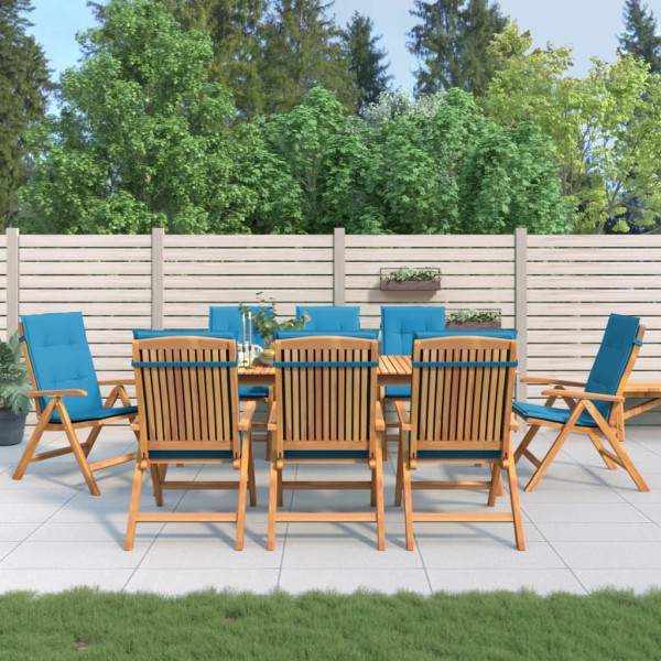 Reclining garden chairs with cushions, 8 pcs., solid teak