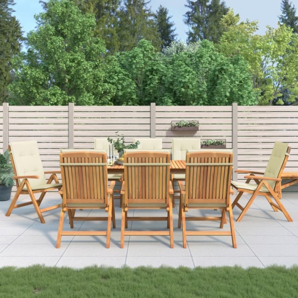 Reclining garden chairs with cushions, 8 pcs., solid teak