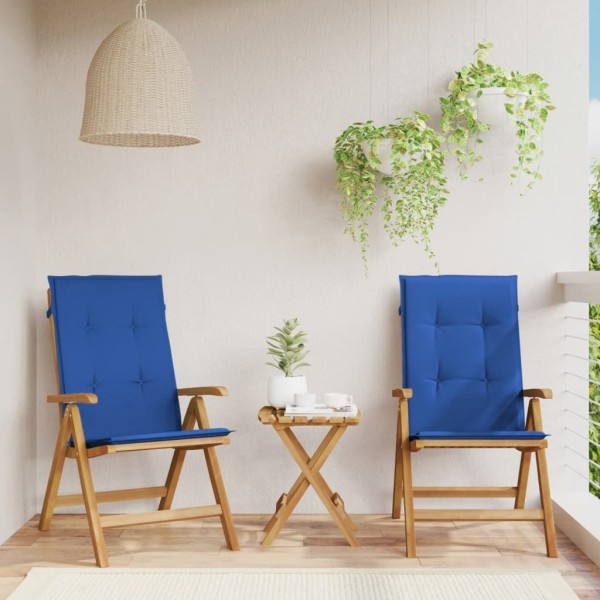 Reclining garden chairs with cushions, 2 pcs., solid teak
