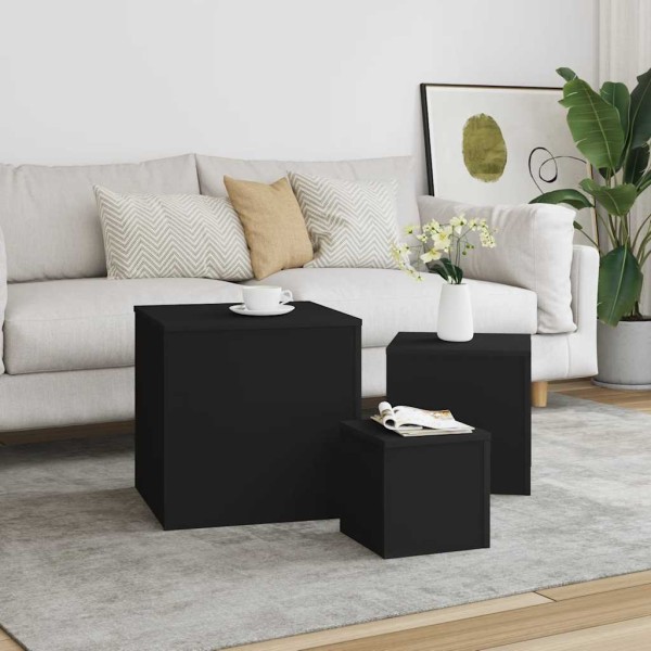 Side tables, 3 pcs., black color, processed wood