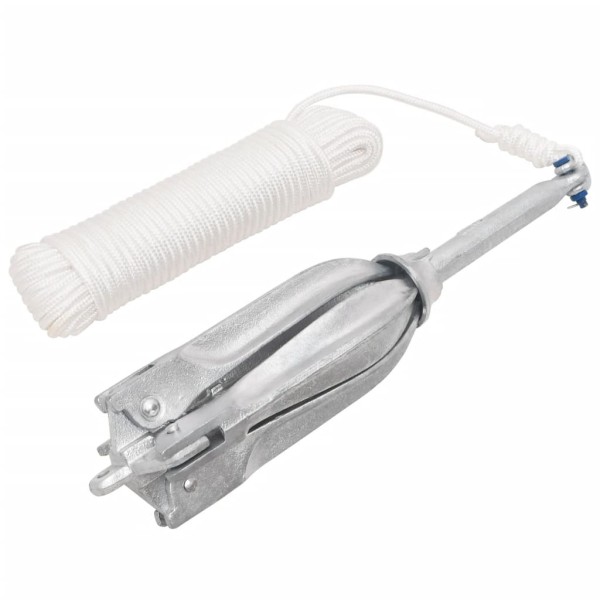 Folding anchor with rope, 10 kg, hot-dip galvanized cast iron