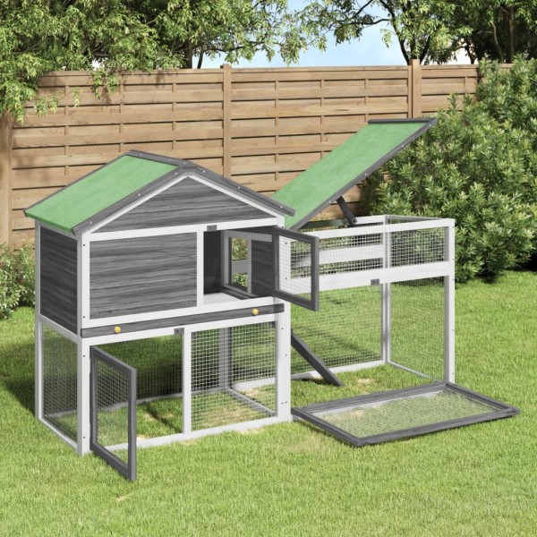 Rabbit cage, gray, 185.5x60.5x109.5cm, solid pine