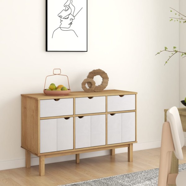 Side cabinet OTTA, brown/white, 114x43x73.5cm, solid pine