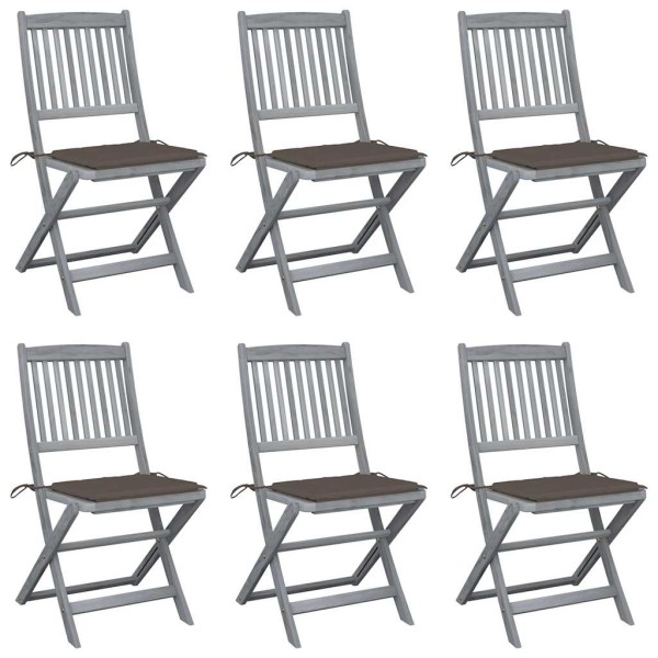 Folding outdoor chairs with pillows, 6 pcs., solid acacia