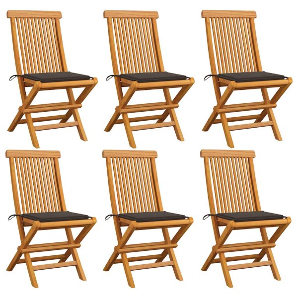 Garden chairs with cushions, 6 pcs., solid teak wood
