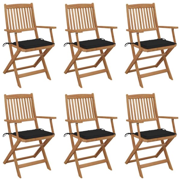 Folding garden chairs with pillows, 6 pcs., solid acacia