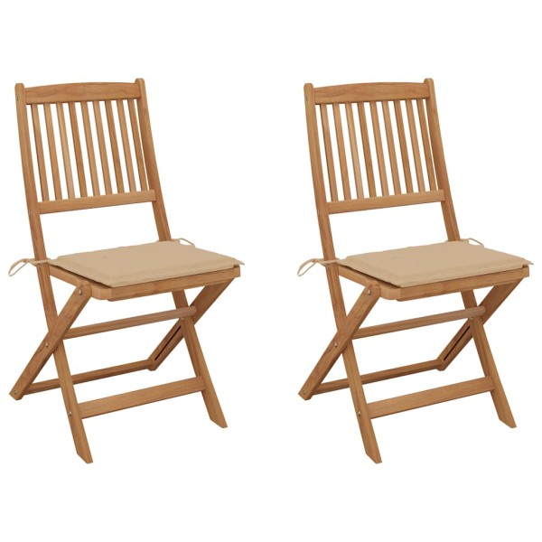 Folding garden chairs with pillows, 2 pcs., solid acacia