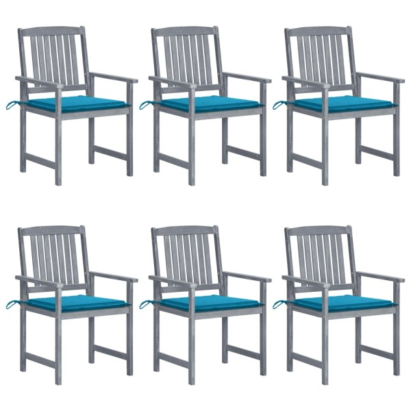 Garden chairs with cushions, 6 pcs., gray, solid acacia