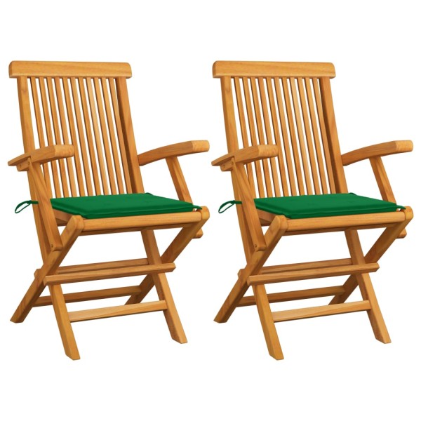 Garden chairs with cushions, 2 pcs., solid teak wood