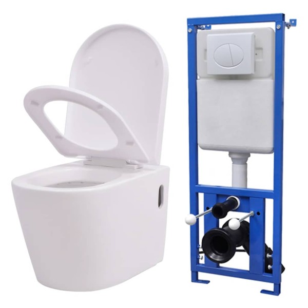 Hanging toilet with hidden tank, ceramic, white