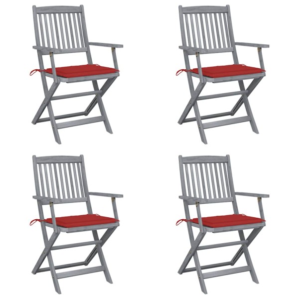 Folding outdoor chairs with pillows, 4 pcs., solid acacia