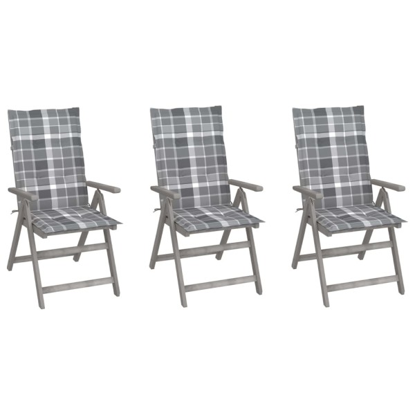 Reclining garden chairs with cushions, 3 pcs., solid acacia