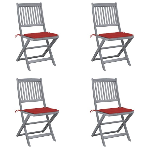 Folding outdoor chairs with pillows, 4 pcs., solid acacia