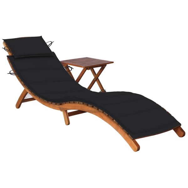 Garden sunbed with table and mattress, solid acacia