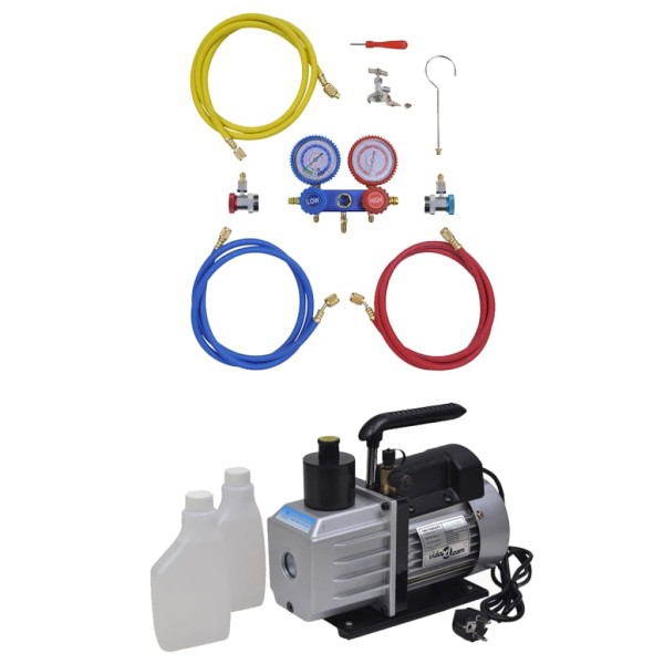 Vacuum pump with 2-way manifold gauge set