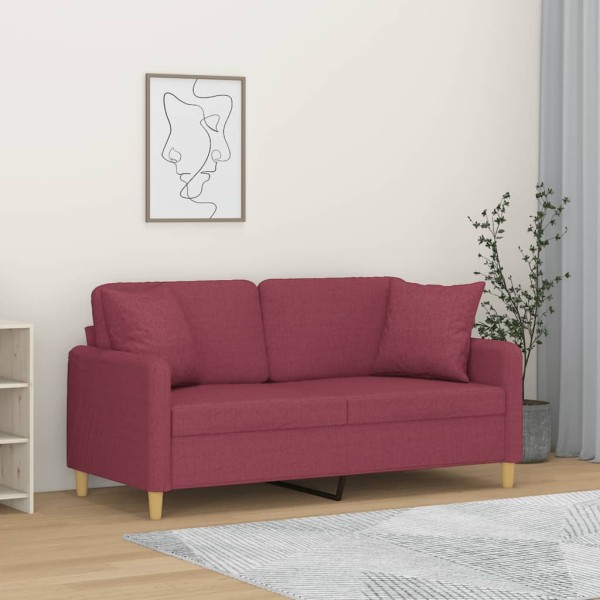 Double sofa with cushions, red wine, 140cm, fabric