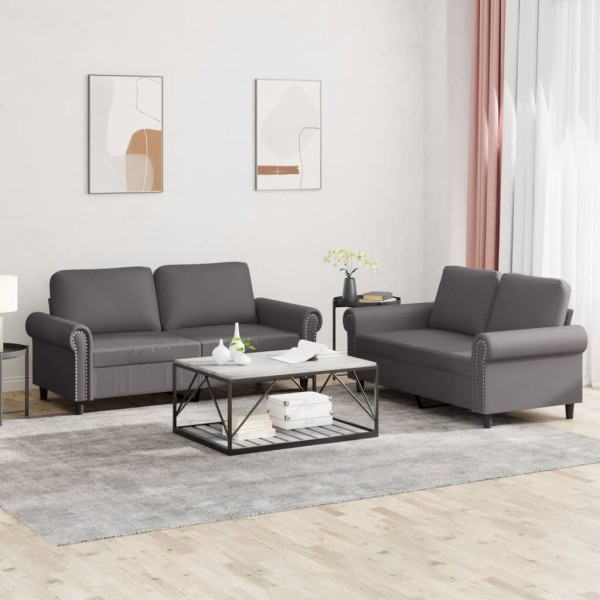 Sofa set with cushions, 2 parts, gray, artificial leather