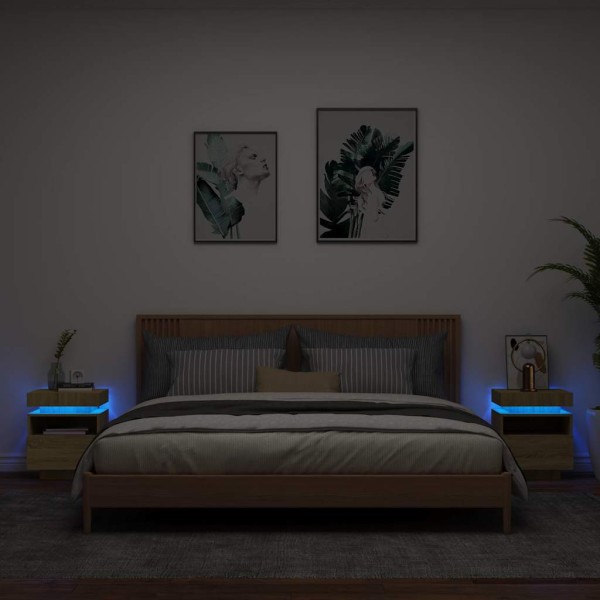 Bedside cabinets with LED, 2 pcs., oak, 40x39x48.5cm