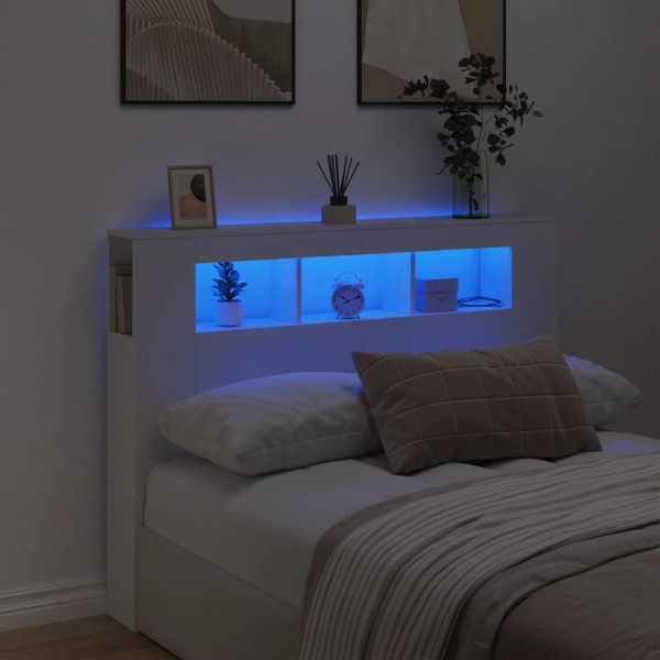 LED headboard, white, 140x18.5x103.5cm, treated wood