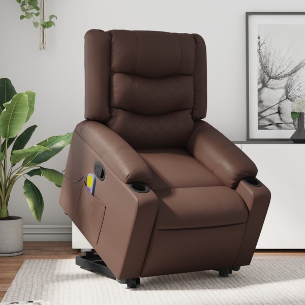 Standing reclining massage chair, brown, artificial leather