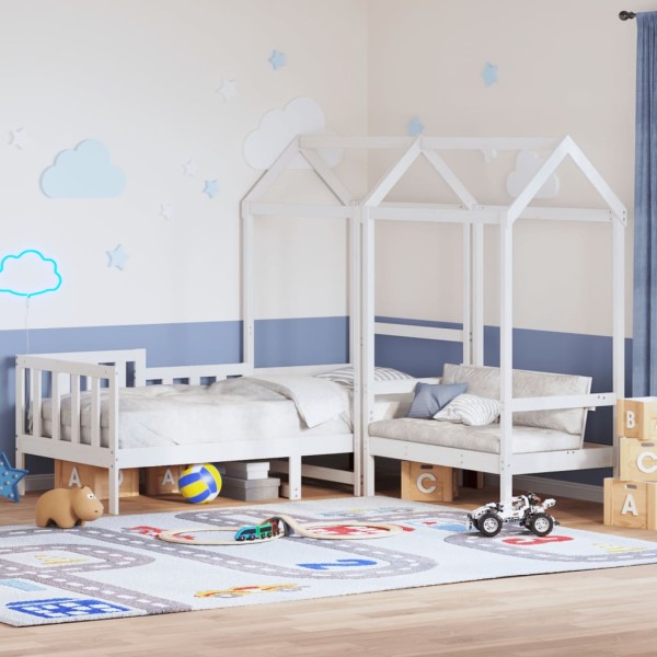 Bed and bench set with canopy, white, 80x200cm