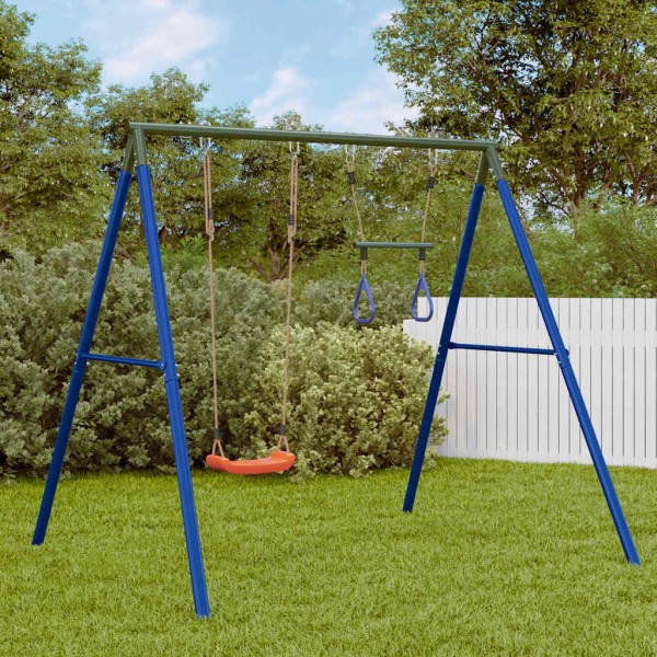 Outdoor swing set with swing and trapeze