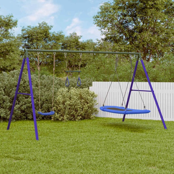 Outdoor swing set with swing and plate swing