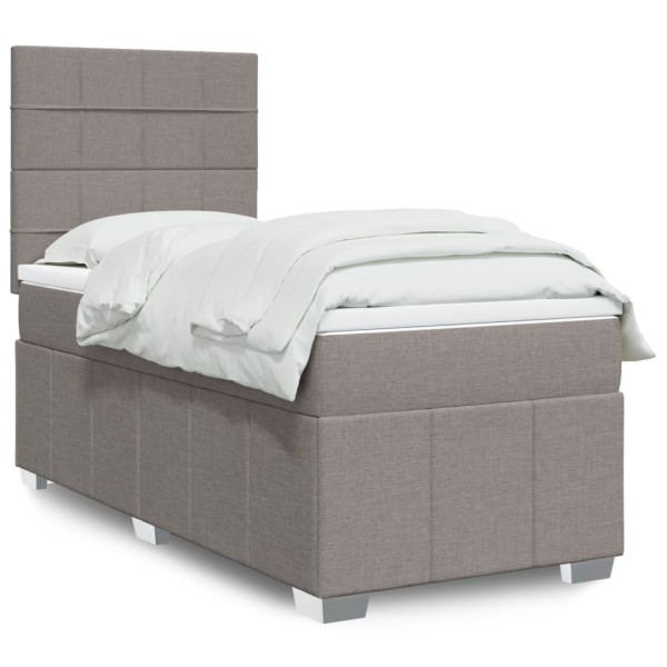 Bed with springs and mattress, taupe, 90x200 cm, fabric