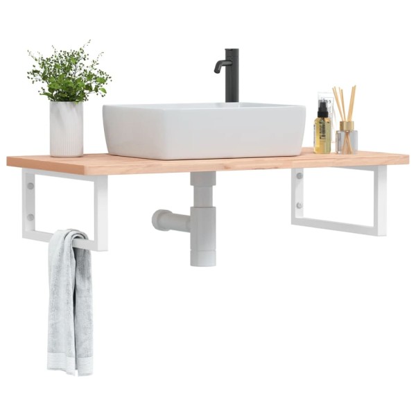 Washbasin shelf, steel and solid beech wood