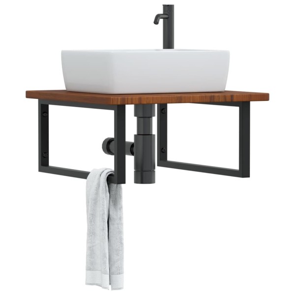 Washbasin shelf, steel and solid oak wood