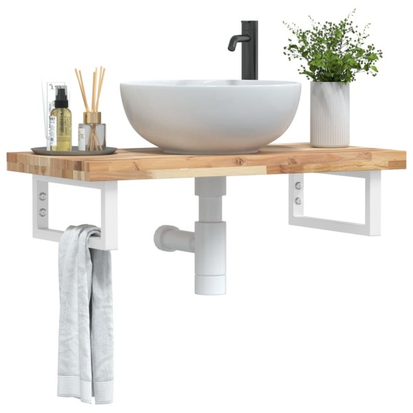 Shelf for the washbasin, steel and solid acacia wood